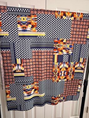 Colorblock Patchwork Print Scarf - Navy, Orange, Yellow